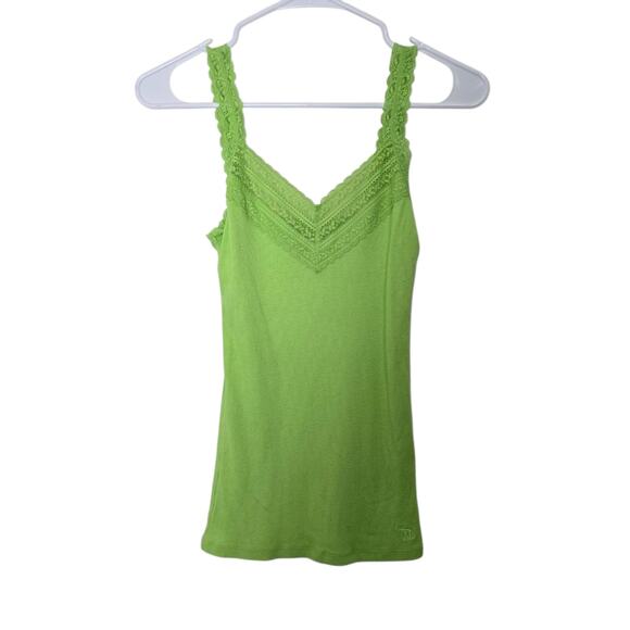 Vintage Y2K Abercrombie and Fitch Layering Lacy Tank Green Neon Small - Picture 1 of 7